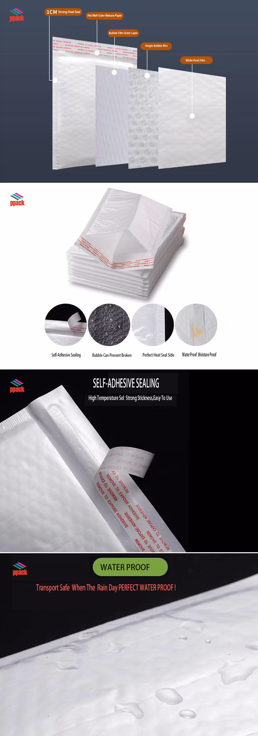 Sample Free Custom Poly Bubble Mailer Air Mailing Bags Shipping Packaging Tote Made in China Manufacture