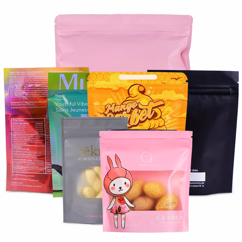 Custom Logo Laminated Seal Resealable Eco 13 X 19 Cm Foil Clear Plastic Stand up Pouch Packing Dry Food Grade Packaging Bags