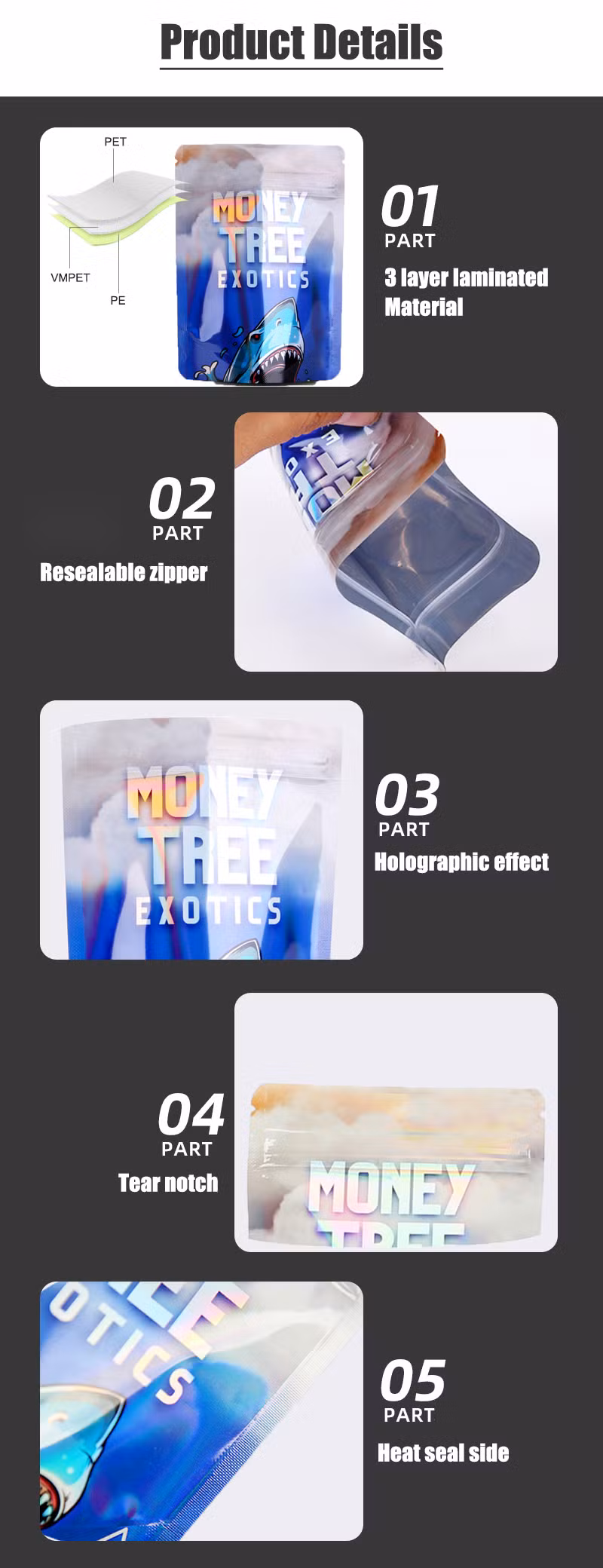 Customized Baggies Stand up Pouch Bags Zip Lock Aluminum Plastic Bags Deodorant Packaging