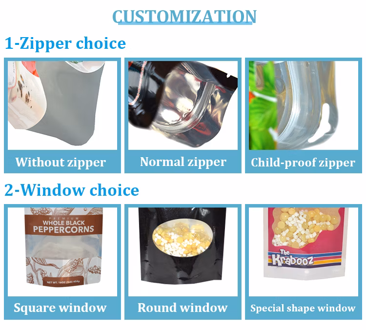 Custom Printed Mylar Smell Proof Stand up Pouch Candy Food Packaging 3.5g Mylar Ziplock Bag with Window