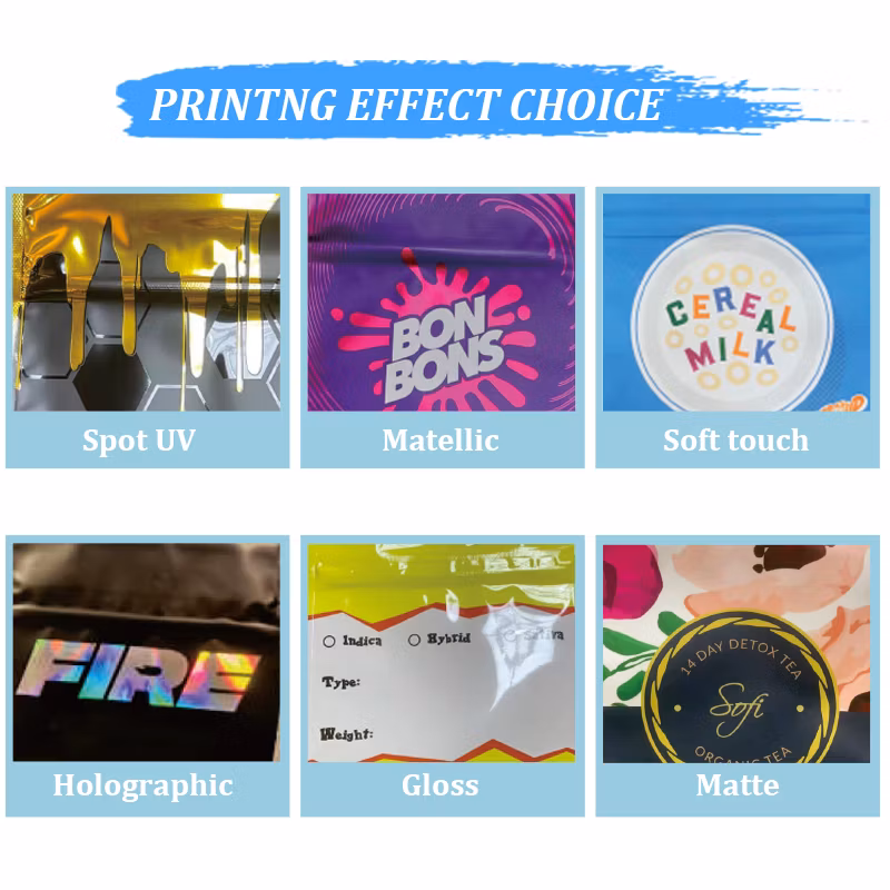 Custom Printed Mylar Smell Proof Stand up Pouch Candy Food Packaging 3.5g Mylar Ziplock Bag with Window