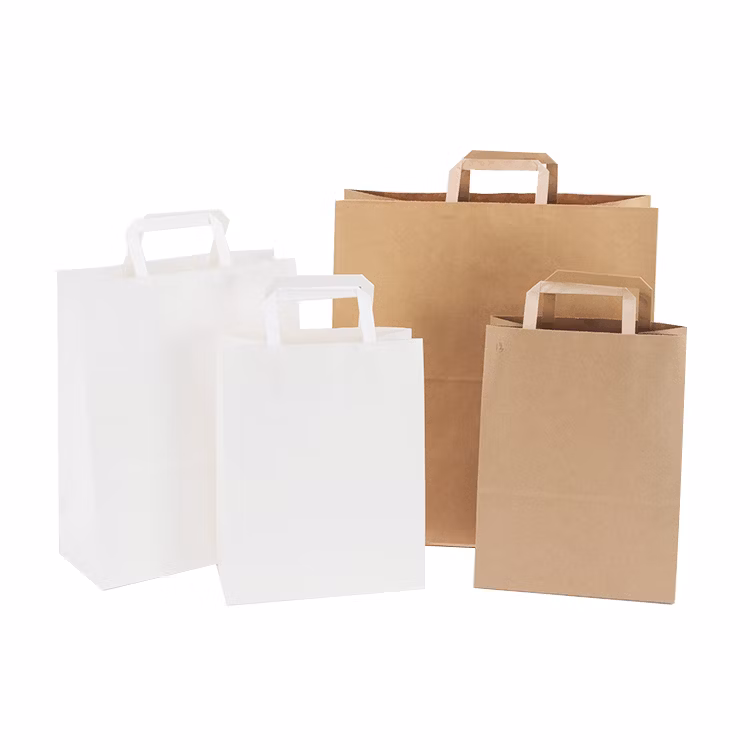 Wholesale Shopping Square Bottom Kraft Flat Handle Paper Bags