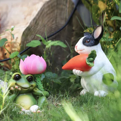 Resin Garden Decoration Animal Set Rabbit Outdoor Resin Sculpture Ornaments LED <a href='/solar-lights/'>Solar Lights</a> Resin Crafts Outdoor Decor