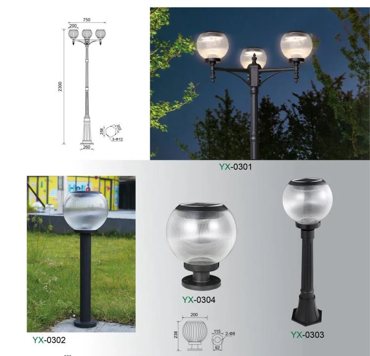 Outdoor 250 mm Solar Garden Ball Light with Remote Waterproof Acrylic Globe Decorative Pillar Lights for Garden/Yard/Villa