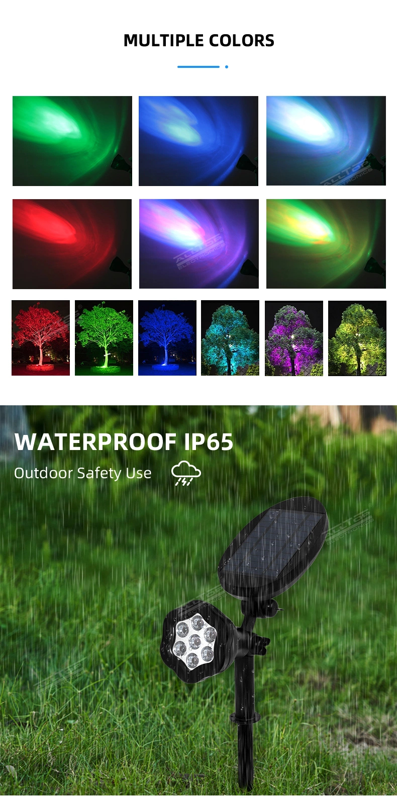 Alltop High Brightness RGB ABS Waterproof IP65 Park Path Way 7W Outdoor LED Solar Garden Light