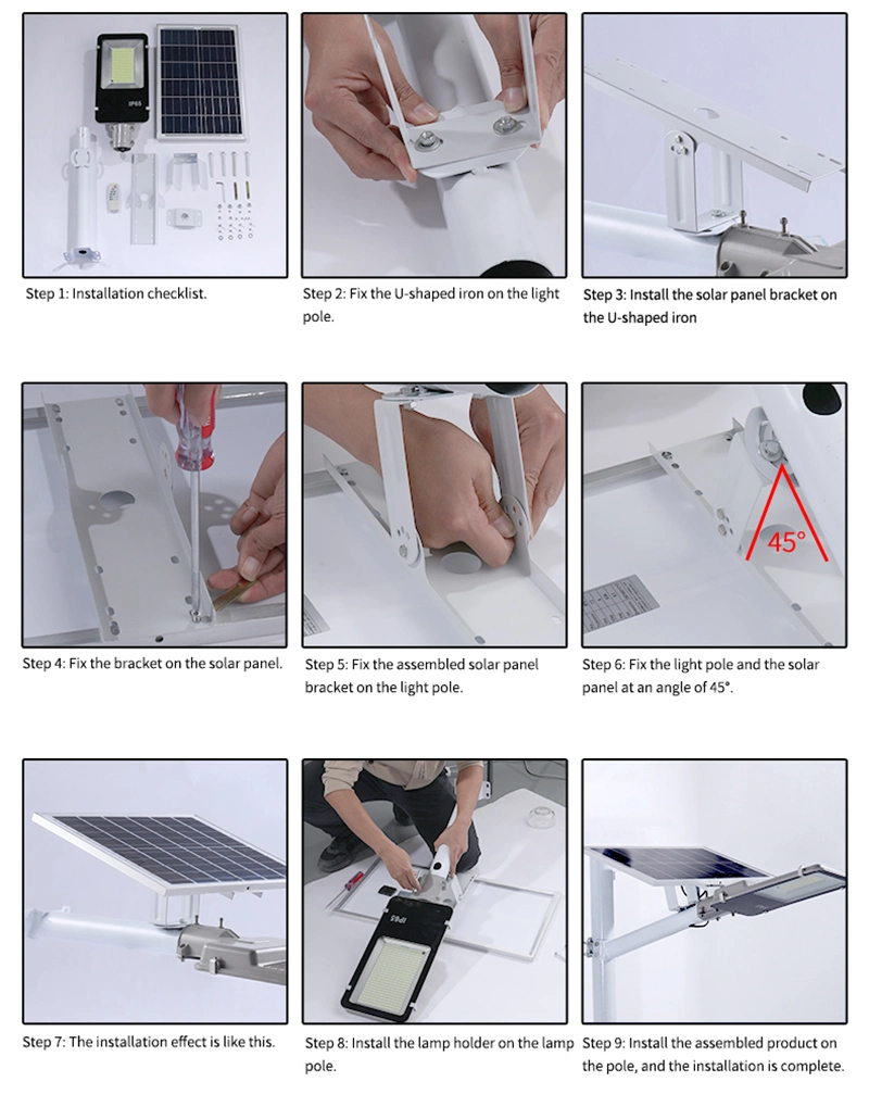 Super Bright Aluminium Solar LED Street Light 100W 200W IP66 Solar Luminaria Publica Outdoor Light with Remote Control Post Light