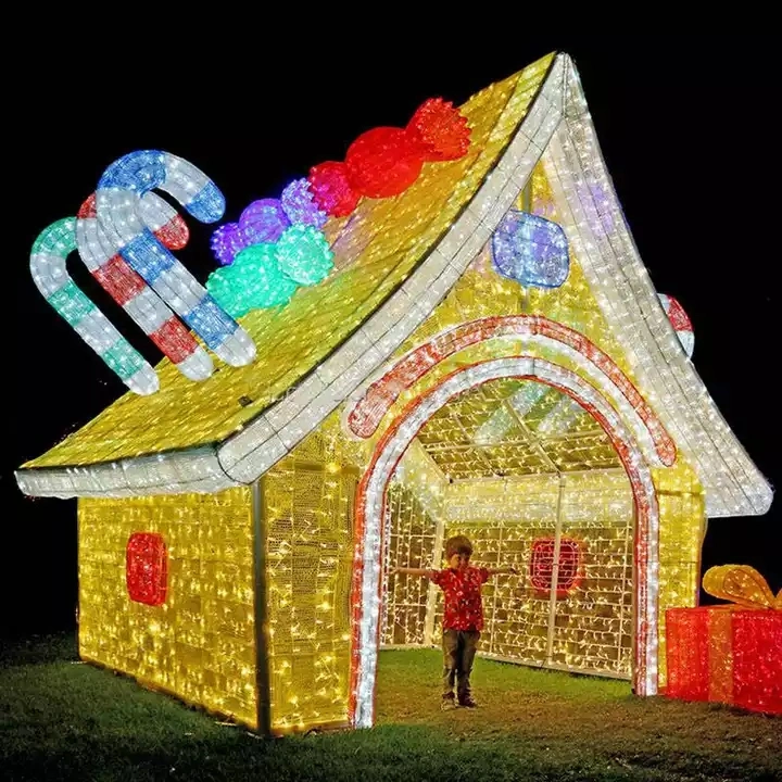 Outdoor Christmas Motif Lights Decoration 3D LED Giant Santa House