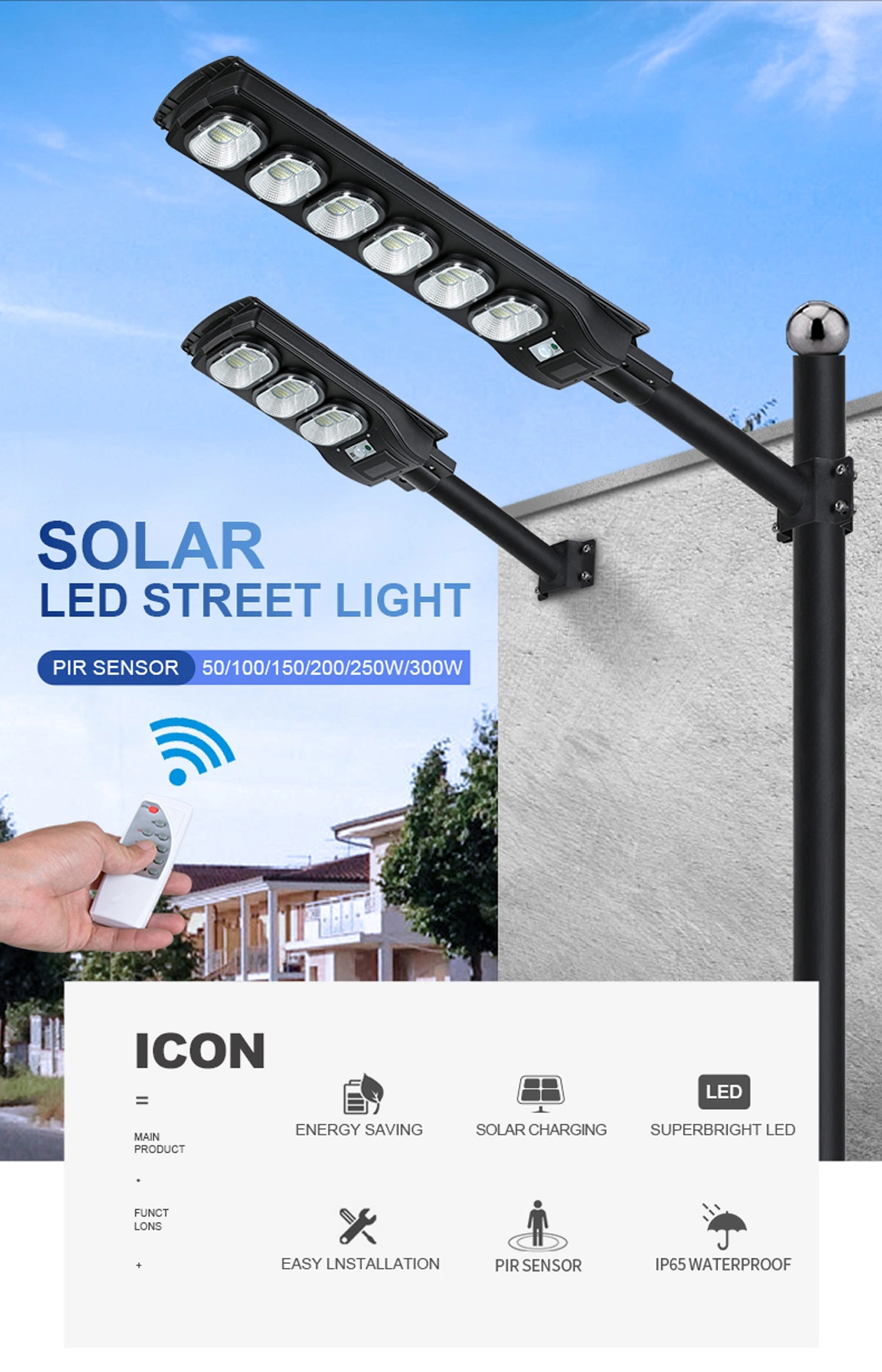 Alltop Zhongshan IP65 Waterproof SMD ABS 50W 100W 150W 200W Outdoor Light All in One LED Solar Street Light