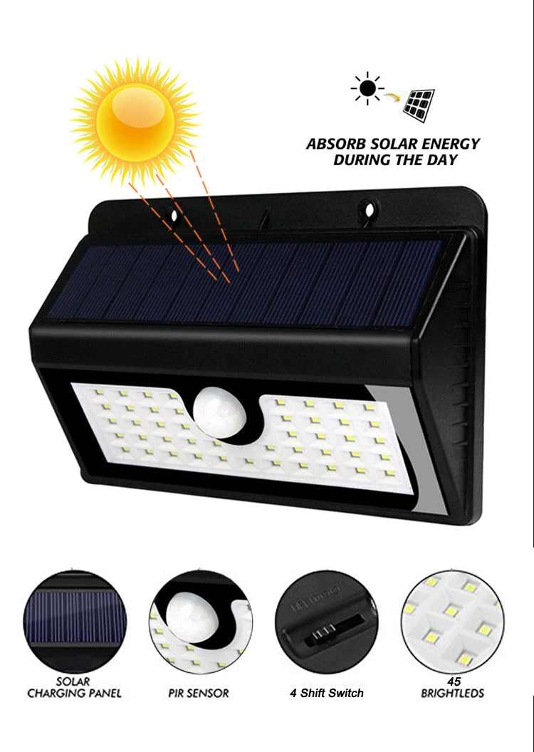 Brightenlux 45LED Wireless Solar Energy Powered Motion Sensor Wall Lights Waterproof for Patio Deck Yard Garden and Outdoor