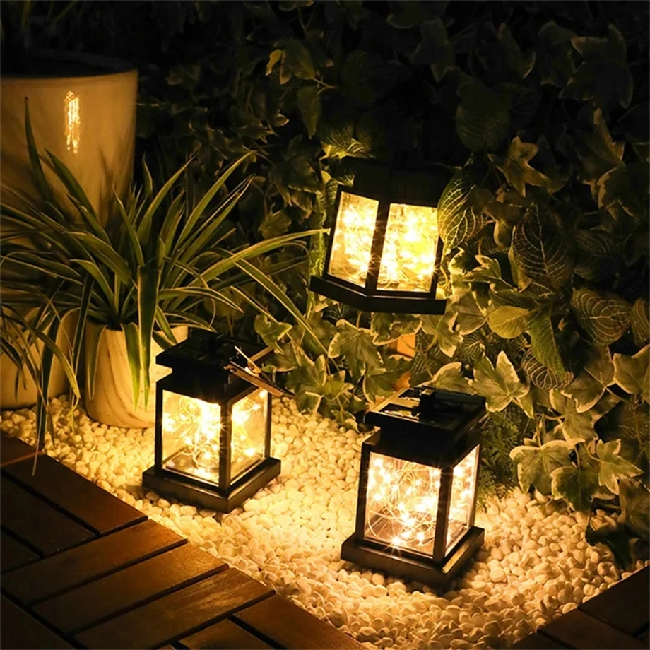 Timjay LED Retro Flickering Hanging Lantern Candle Bright Pathway Decoration Outdoor Waterproof Yard Solar Lamp Garden Light