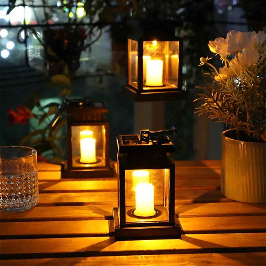 Timjay LED Retro Flickering Hanging Lantern Candle Bright Pathway Decoration Outdoor Waterproof Yard Solar Lamp Garden Light