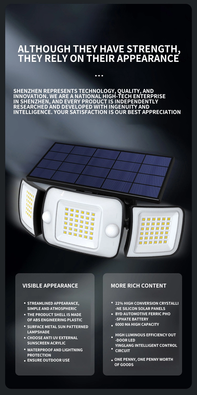 Solar Wall Lamp with Three Sides Emitting Intelligent Outdoor Courtyard Solar Light