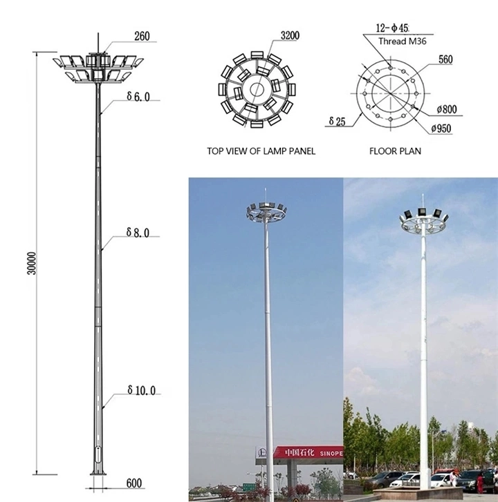 LED Flood Light LED Parking Lot Lights Adjustable Pole Flood Control Installation High Mast Commercial Area Courtyard Lighting Pole