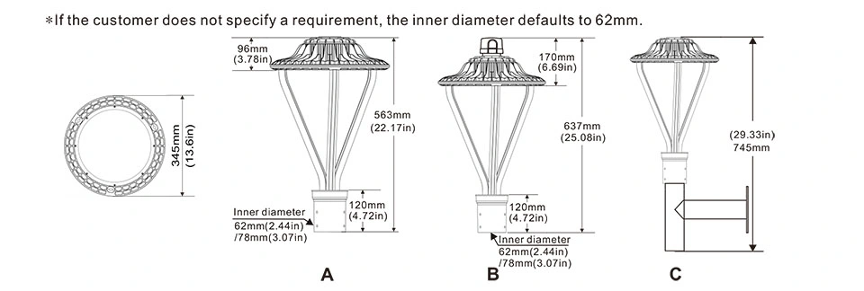 50W Post Top Light Fixture IP65 6500 Lm for Parks Garden