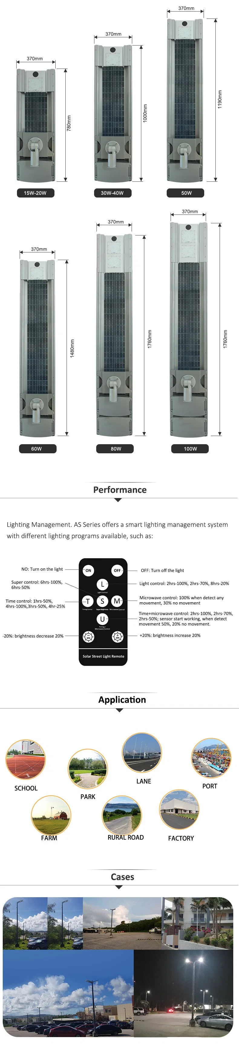 40W 60W 80W 100W Outdoor Solar Products Integrated All in One LED Street Garden Lamp