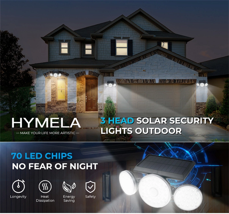 70 LED IP65 Waterproof Security Lights 3 Adjustable Head Solar Motion Solar Lights for Front Door Yard Garage Deck