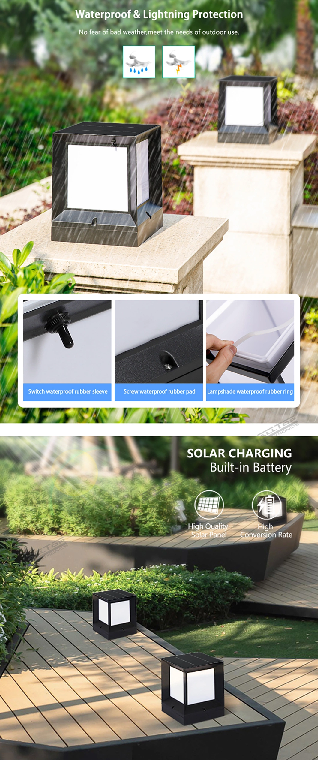 Alltop High Power 5W Super Bright Integrated Outdoor Garden All in One Integrated Garden Light 3W IP65 Waterproof Solar LED Garden Light