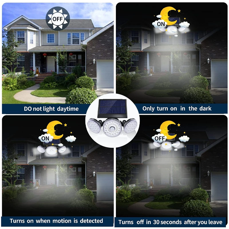 70 LED IP65 Waterproof Security Lights 3 Adjustable Head Solar Motion Solar Lights for Front Door Yard Garage Deck