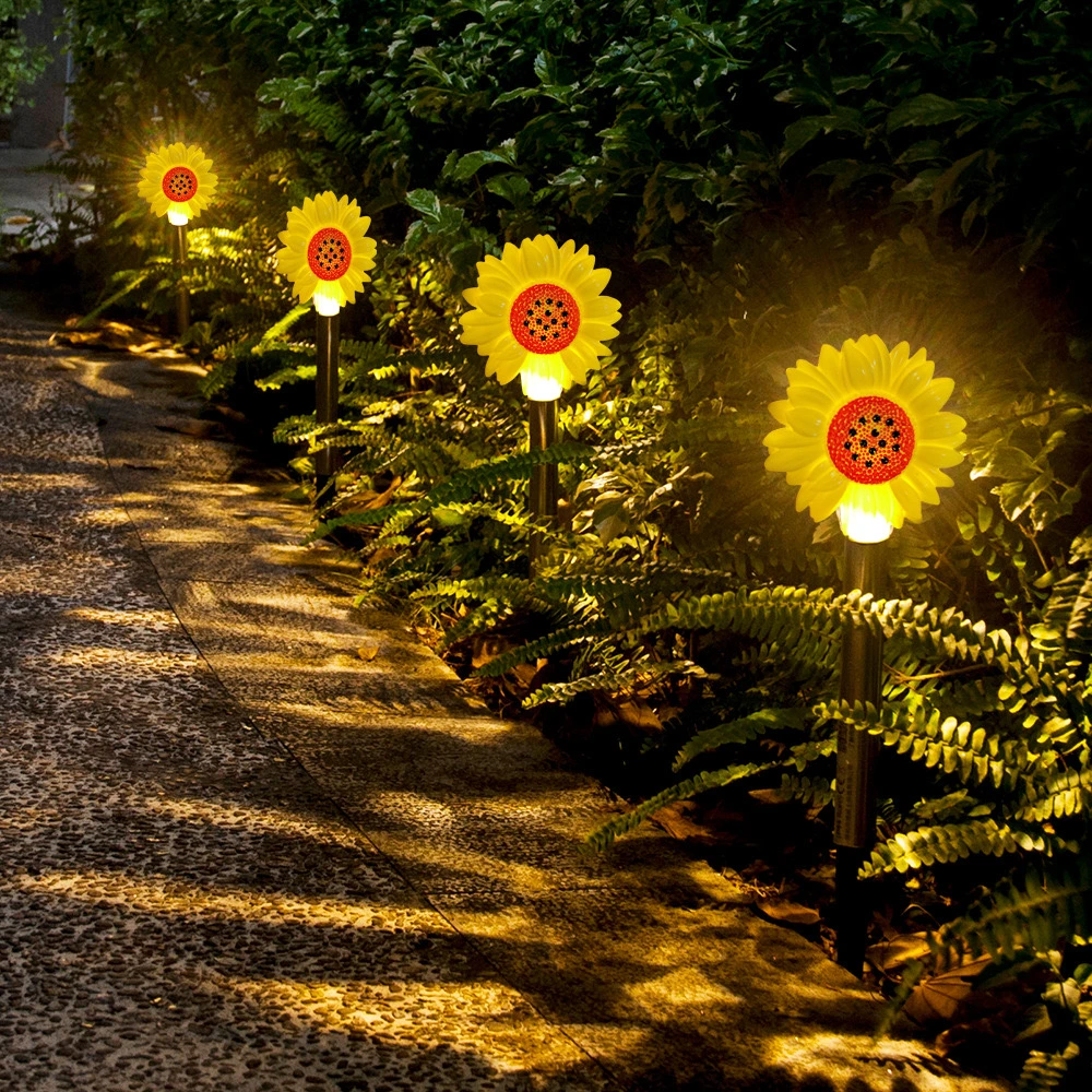 LED Landscape Ground Solar Lamp Outdoor 1 Drag 5 Solar Sunflower String LED Garden Path Lawn Light