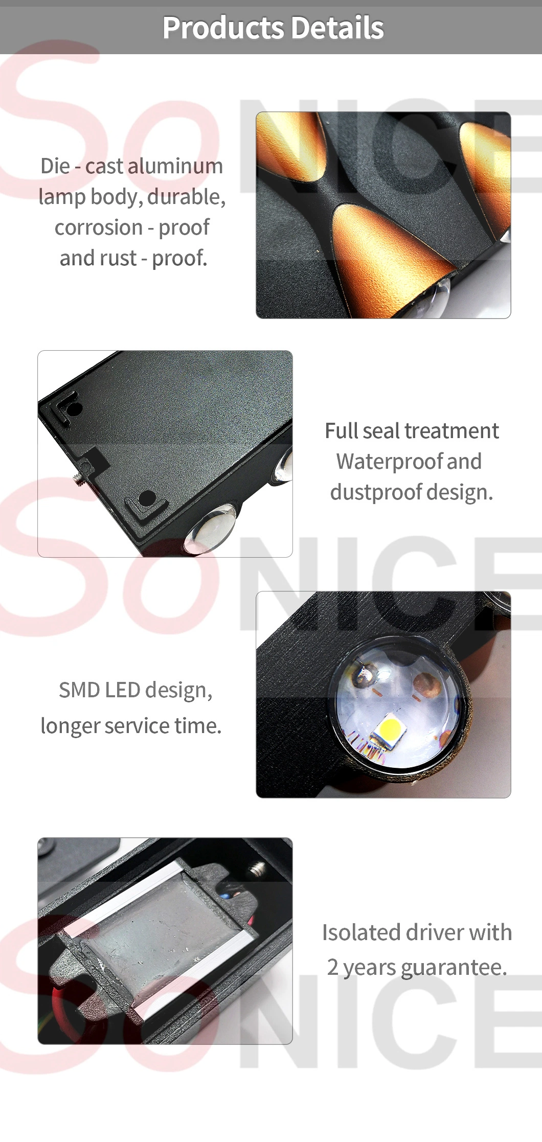 412f10W-Gd Die Casting Aluminium LED SMD Household Garden Hotel Corridor Waterproof Outside PIR Wall Lights