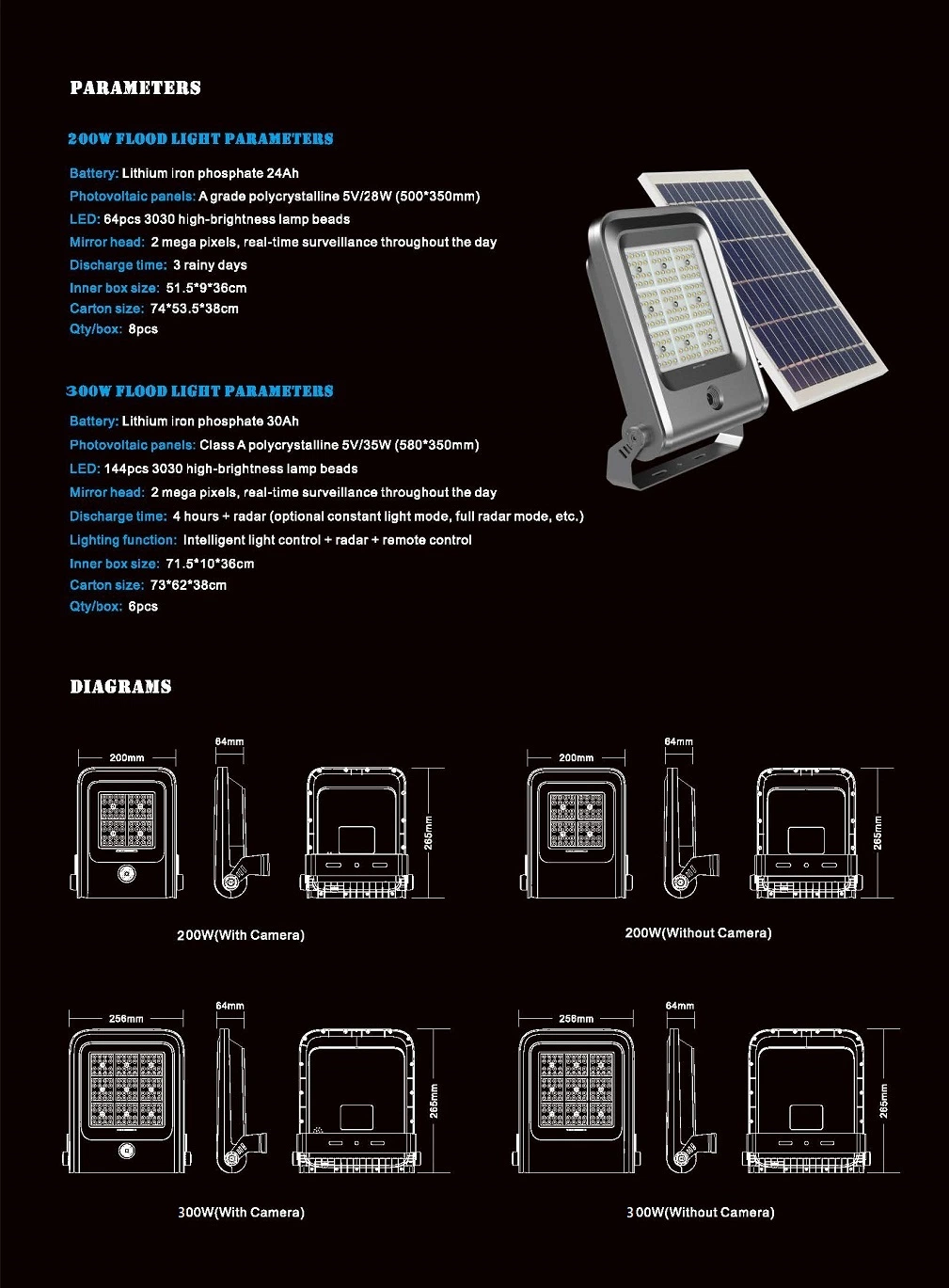 Outdooe Lamp Outside Backyard Garage Solar Powered Patio Lights for House with Remote