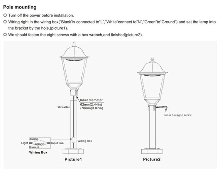 Vintage LED Street Lights 50W 60W 80W LED Pole Mounting Garden Lanterns Courtyard Lamps