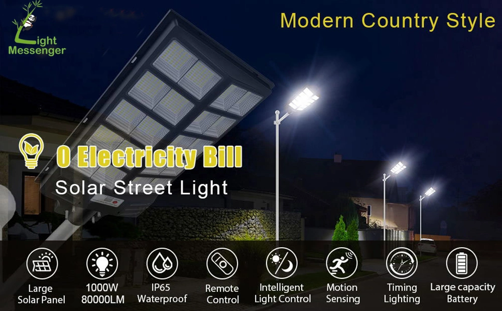 China Manufacturer Outdoor 500W 1200W Wall Garden Road Motion Sensor Street Lamp Waterproof IP65 Solar LED Street Light All in One Integrated Solar Streetlight