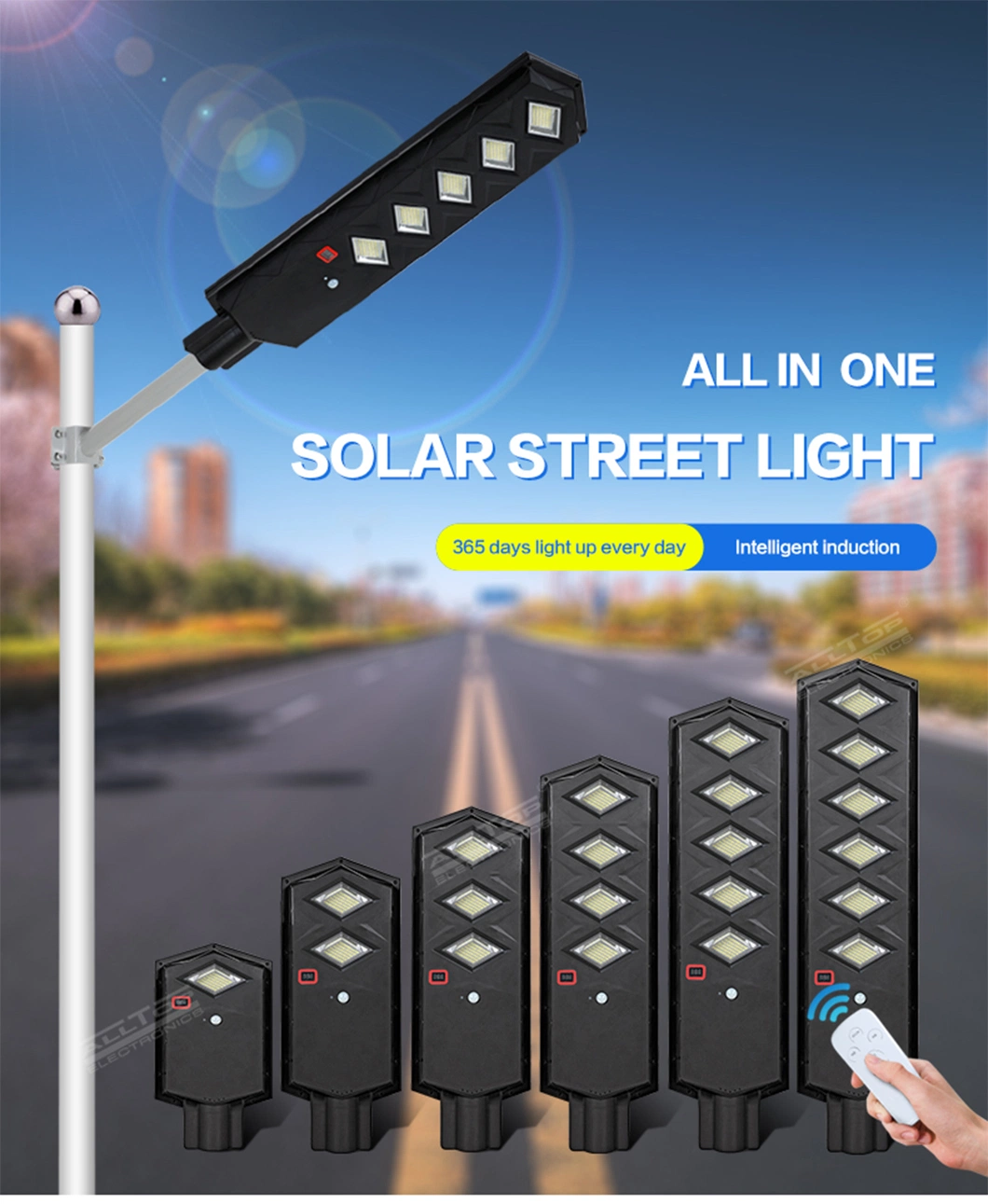 IP65 Rainproof 50W 100W 150W 200W 250W 300W All in One Outdoor LED Solar Street Lighting