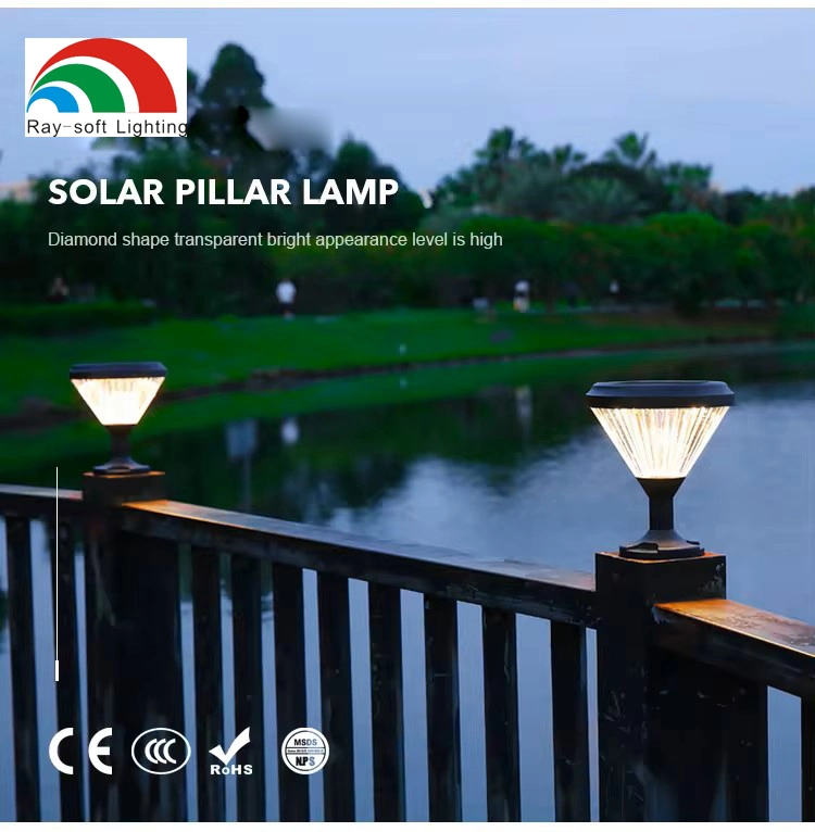 IP65 Waterproof Solar Post Fence Lamp Outdoor Main Gate Solar Pillar Light Backyard Pathway Courtyard Solar Garden Lighting