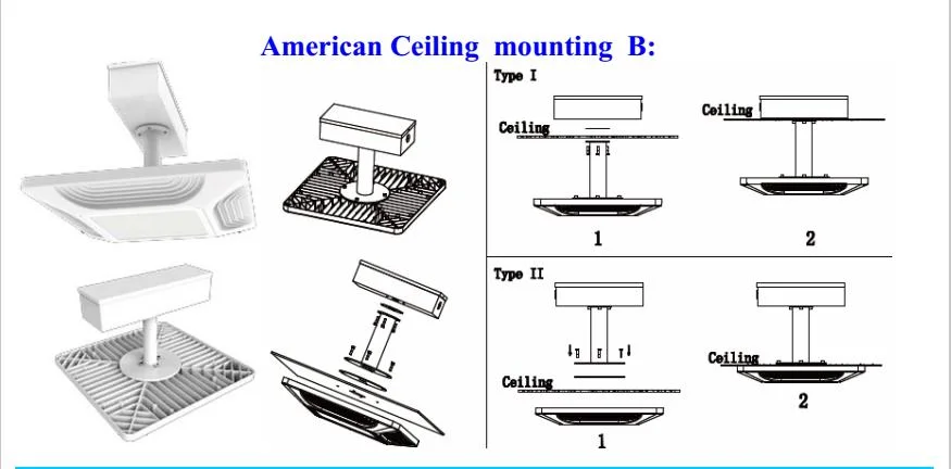 Factory Low Price Ceiling Recessed Mounting 40W 60W 80W 100W 120W 150W 200W 240W Warehouse Parking Garage Explosion-Proof Petrol Gas Station LED Canopy Light