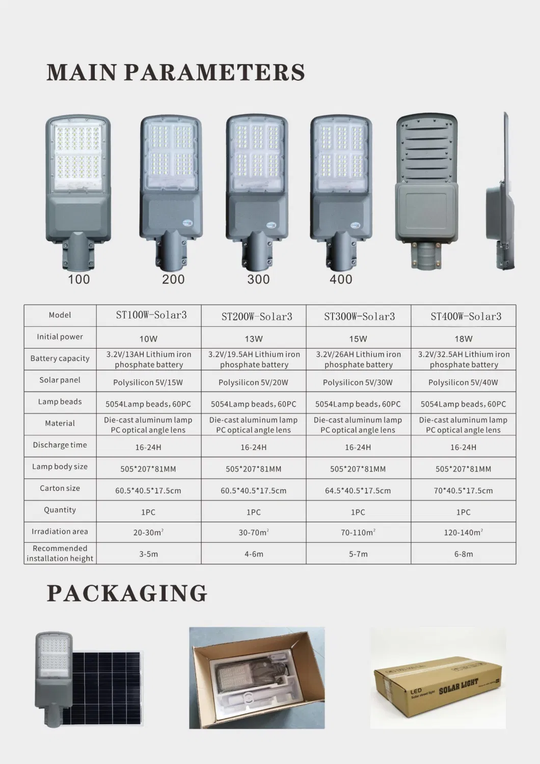 100W 200W 300W 400W 500W LED Solar Street Light High Market Super Brightness LED Garden Lamps