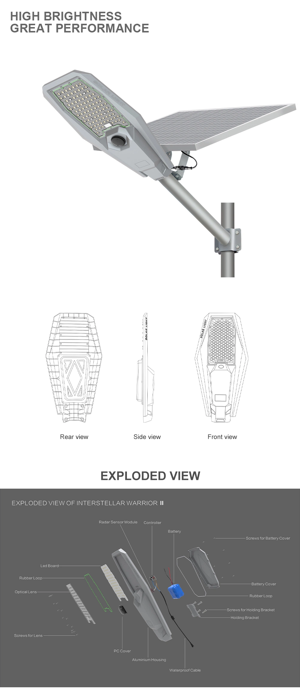 Space List Hot Sales Solar Light Street Backyard Country IP65 Solar Street Light