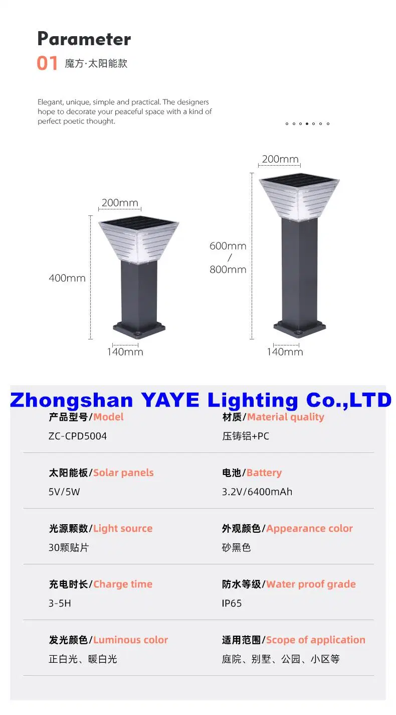 Yaye Zhongshan Supplier Manufacturer Hot Selling LED Solar 50W Lawn Pathway Landscape Yard Decoration Outdoor Waterproof IP65 SMD 150W 250W Solar Garden Light