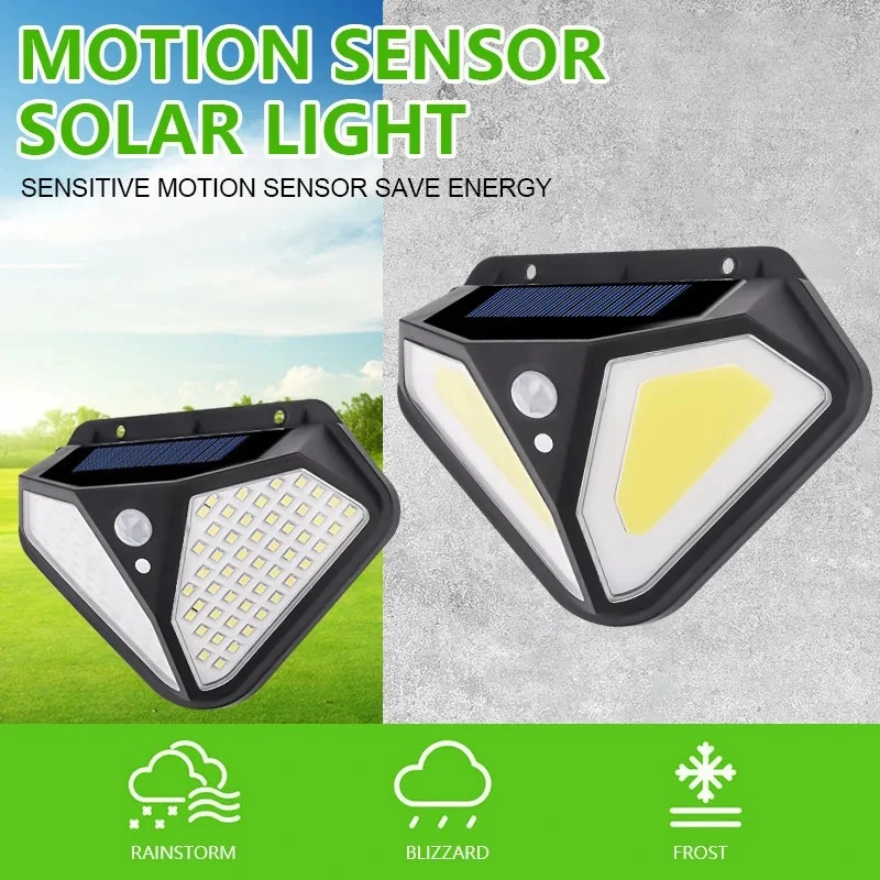 102LED Outdoor Solar Light Waterproof Backyard Stair 4 Sides Motion Sensor LED Lighting Wall Lamp Powered Garden Street Light