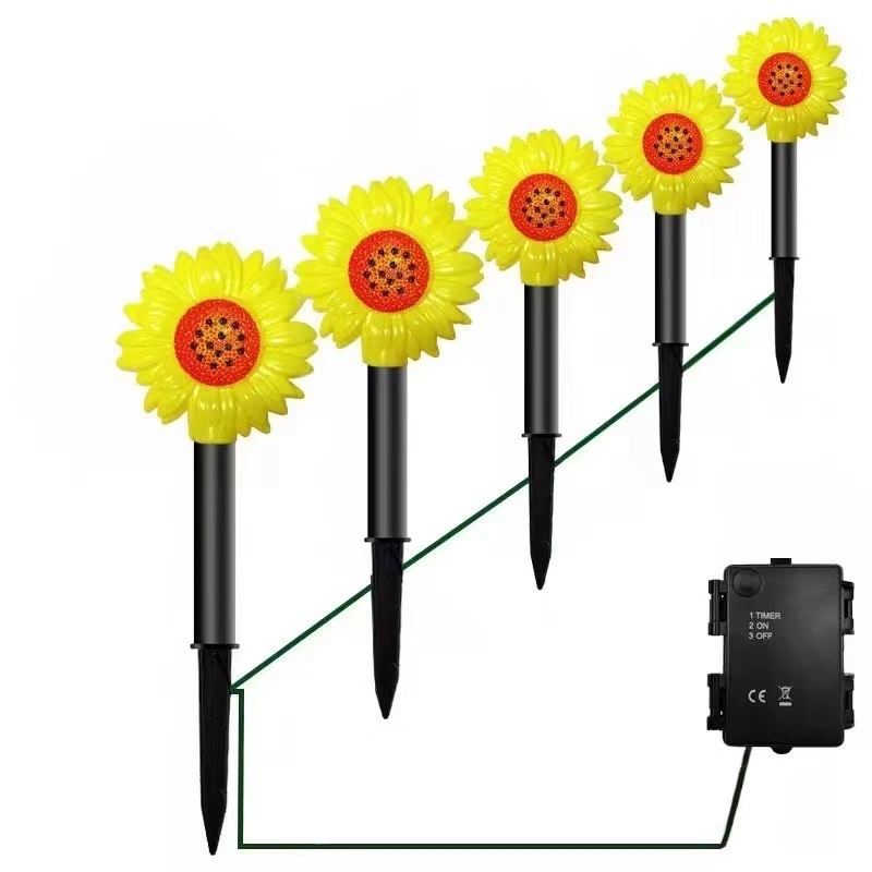 LED Landscape Ground Solar Lamp Outdoor 1 Drag 5 Solar Sunflower String LED Garden Path Lawn Light