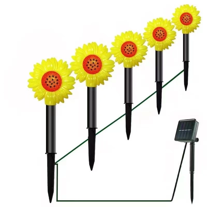 LED Landscape Ground Solar Lamp Outdoor 1 Drag 5 Solar Sunflower String LED Garden Path Lawn Light