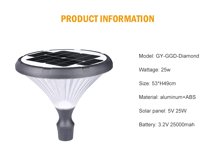 Solar High Pole Light 25W Courtyard Lamp Outdoor Waterproof Garden Villadom LED Rural Road Diamond Looking