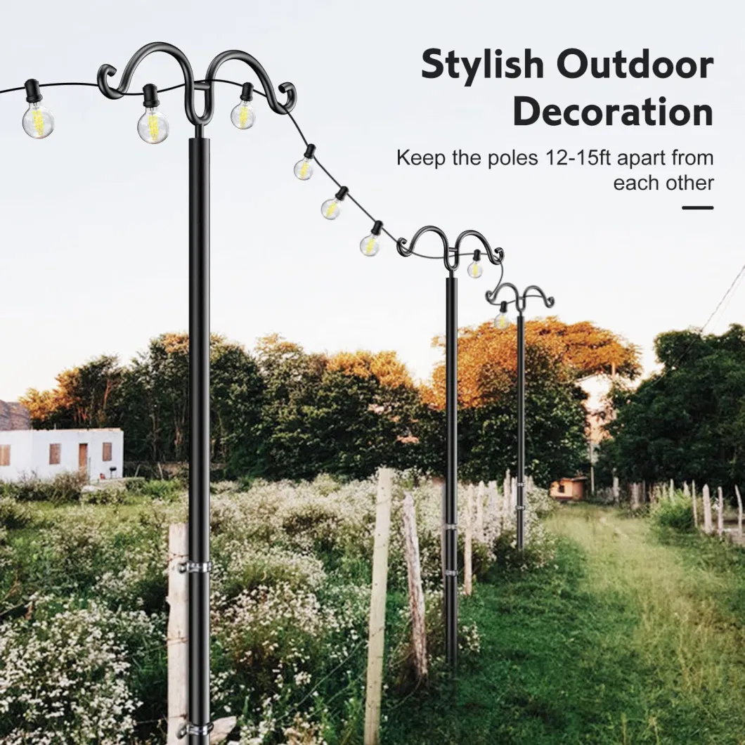 Courtyard Garden Decoration Rust Proof 10FT 2 Pack Outside Bracket Carbon Steel Outdoor String Light Pole