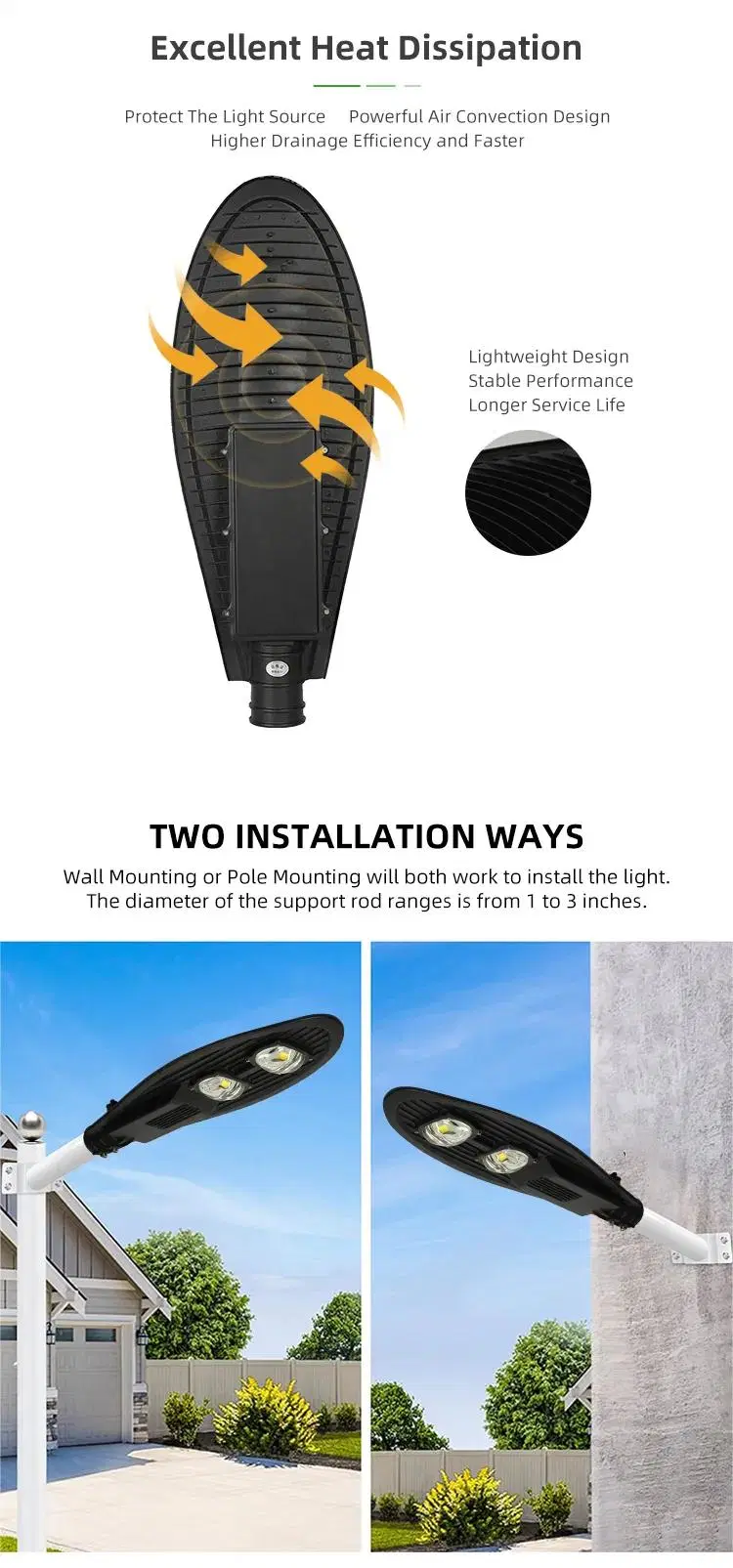 IP65 Garden Park Courtyard Lamp 250W LED COB Street Light 2 Years Warranty