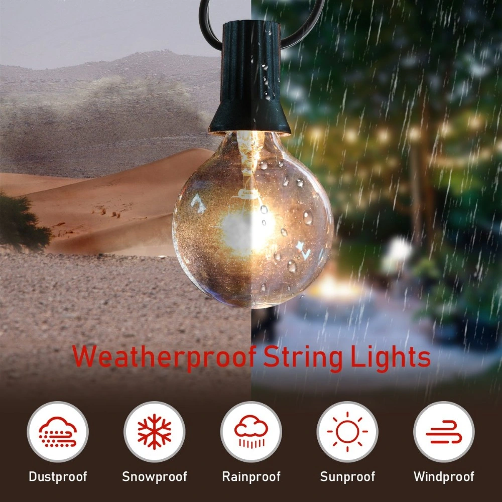 25FT G40 Bulb Globe Solar String Lights Backyard Patio Light