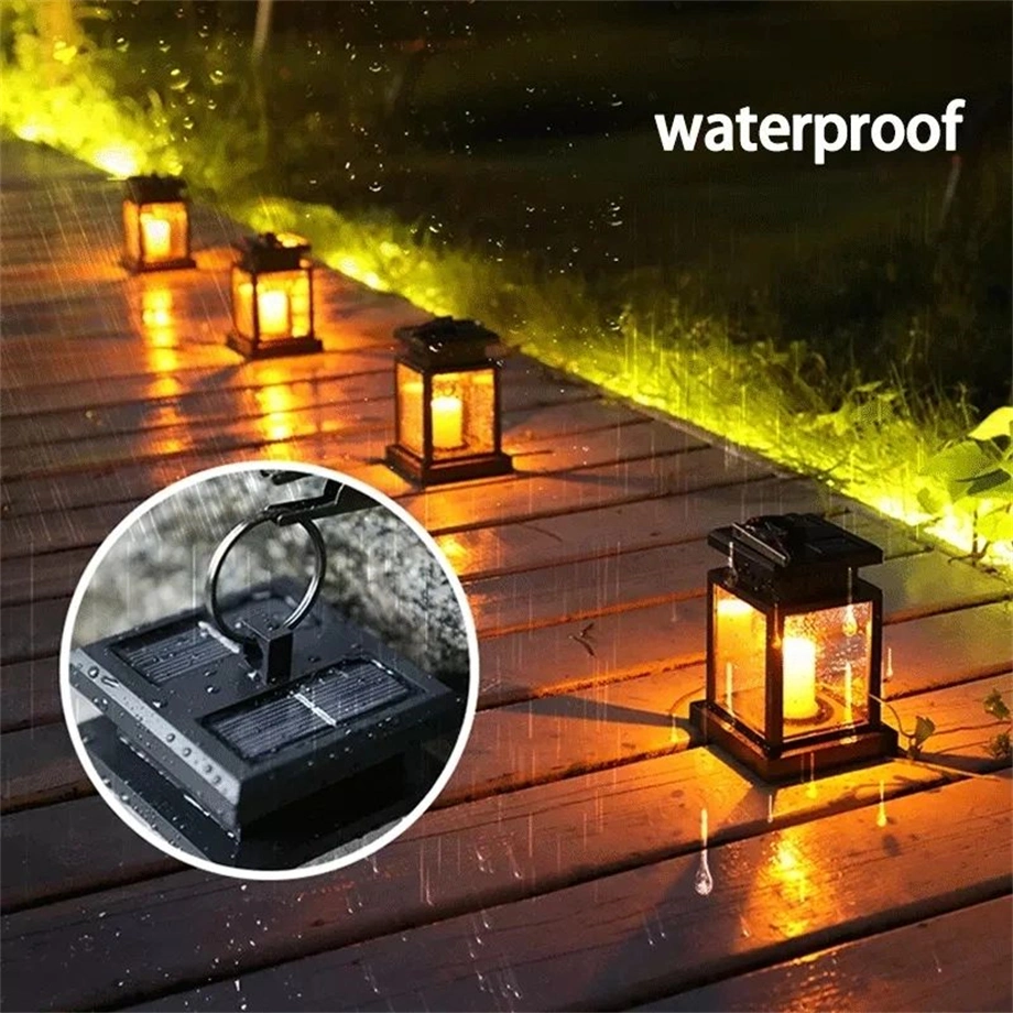 Timjay LED Retro Flickering Hanging Lantern Candle Bright Pathway Decoration Outdoor Waterproof Yard Solar Lamp Garden Light