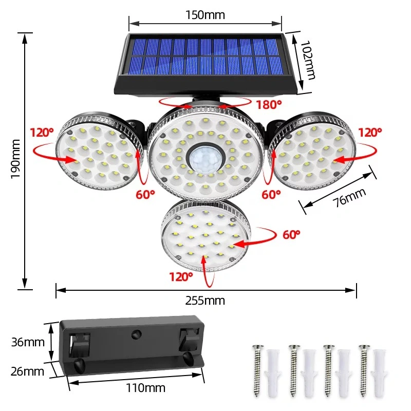 Hot Sale Outdoor Solar Flood Lamp LED Rotating Human Body Induction Wall Light Courtyard Square Household Lighting