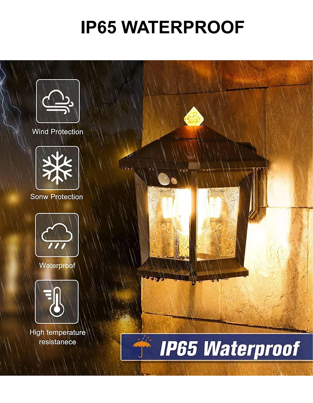 ABS IP65 Waterproof Garden Yard Patio Outdoor Rechargeable Solar Sensor Wall Light