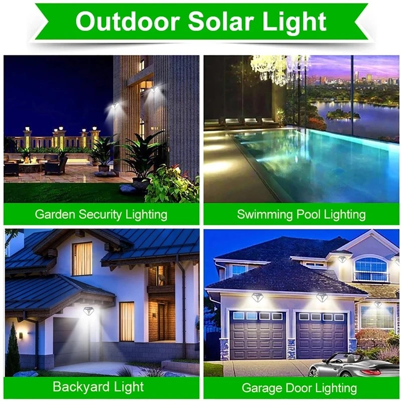 102LED Outdoor Solar Light Waterproof Backyard Stair 4 Sides Motion Sensor LED Lighting Wall Lamp Powered Garden Street Light