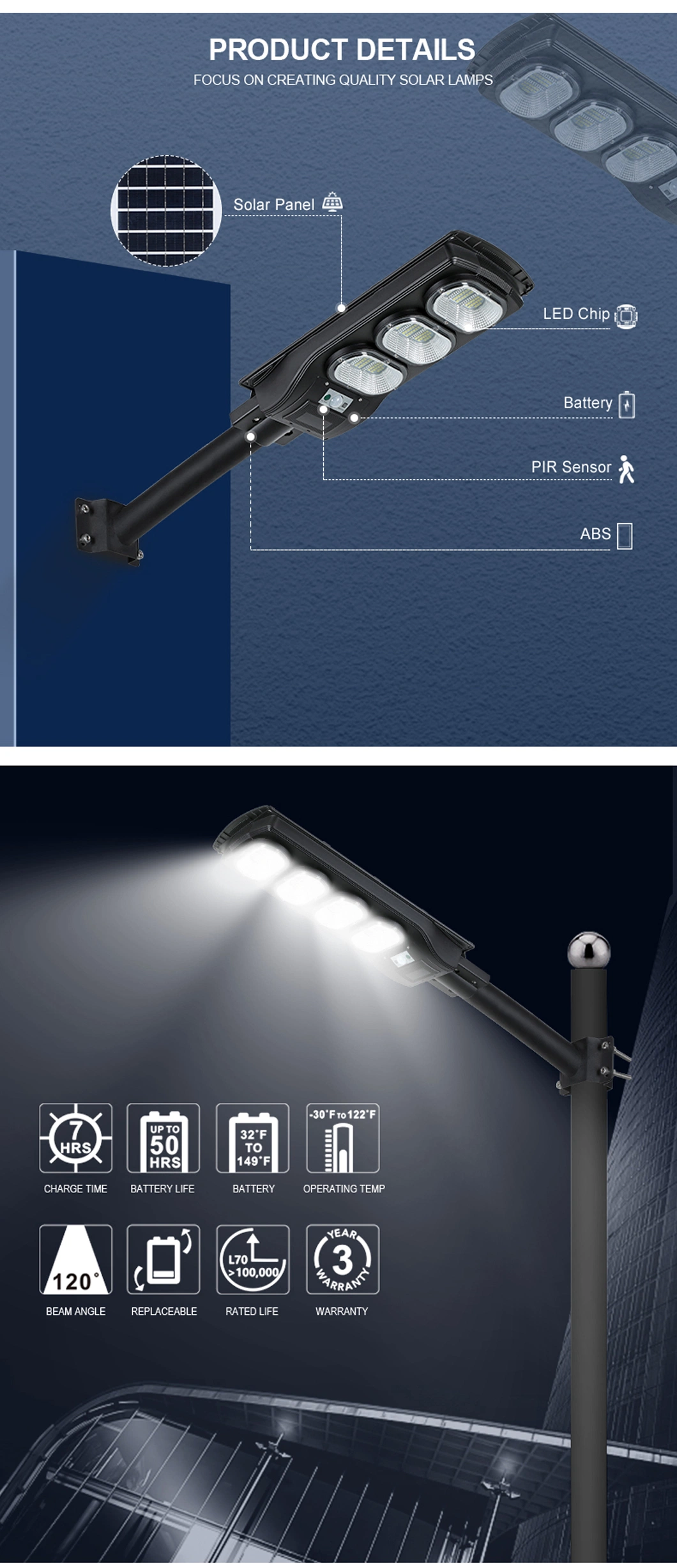 Alltop Zhongshan IP65 Waterproof SMD ABS 50W 100W 150W 200W Outdoor Light All in One LED Solar Street Light