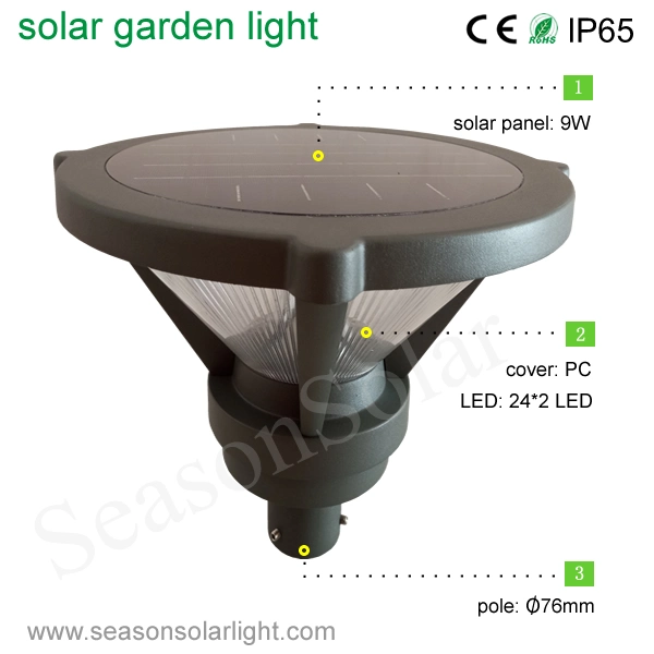 Factory Lighting Alu. Material Top Housing Garden Lighting Post Outdoor Solar Lighting for Courtyard Villa Lighting