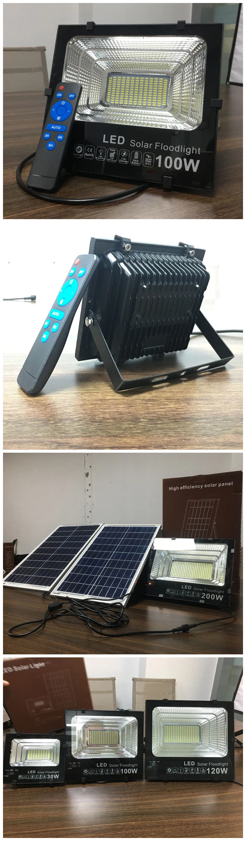 Wholesale Outdoor LED Flood Solar Lighting with Poly Silicon Solar Panel 100W 200W 300W 400W