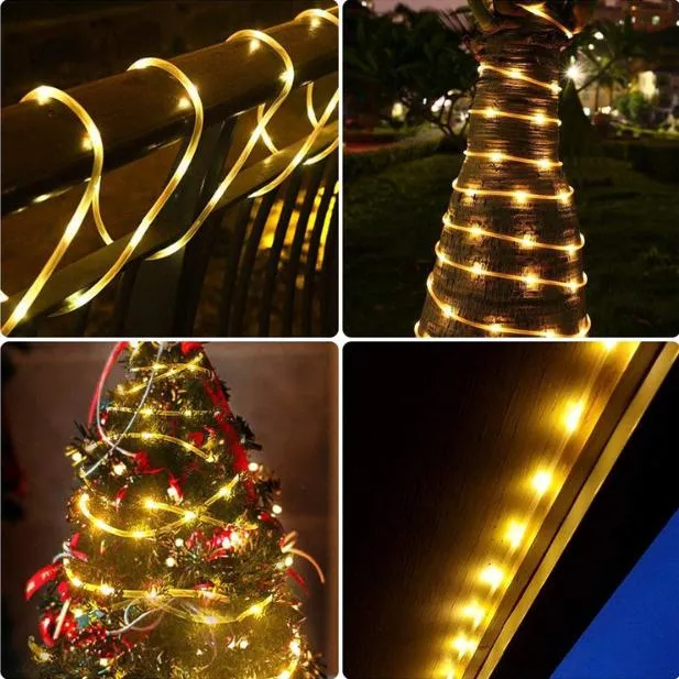 Outdoor Waterproof LED Solar Pipe Copper Wire Light for Christmas Tree or Garden Decorative String Lights Holiday Lighting