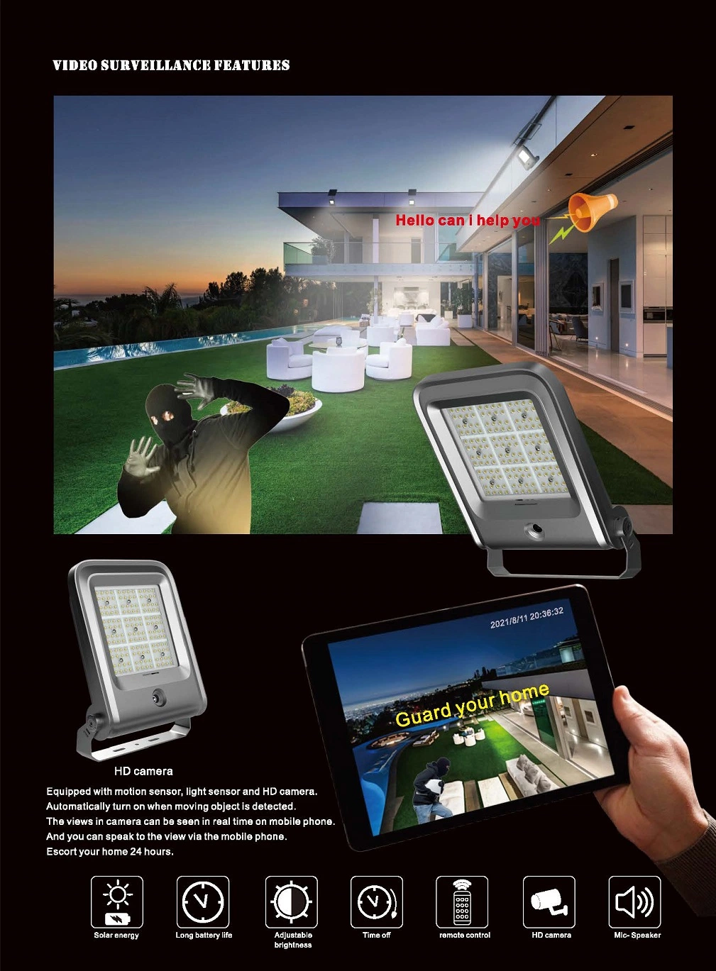 Modern Battery Backup Last All Night LED Solar Bollard Pathway Light with Motion Sensor