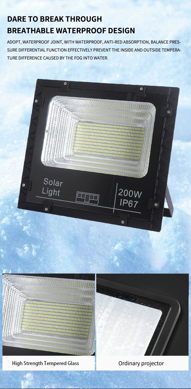 100W 200W Solar Courtyard Lamp IP67 Solar Flood Light with Linear Function